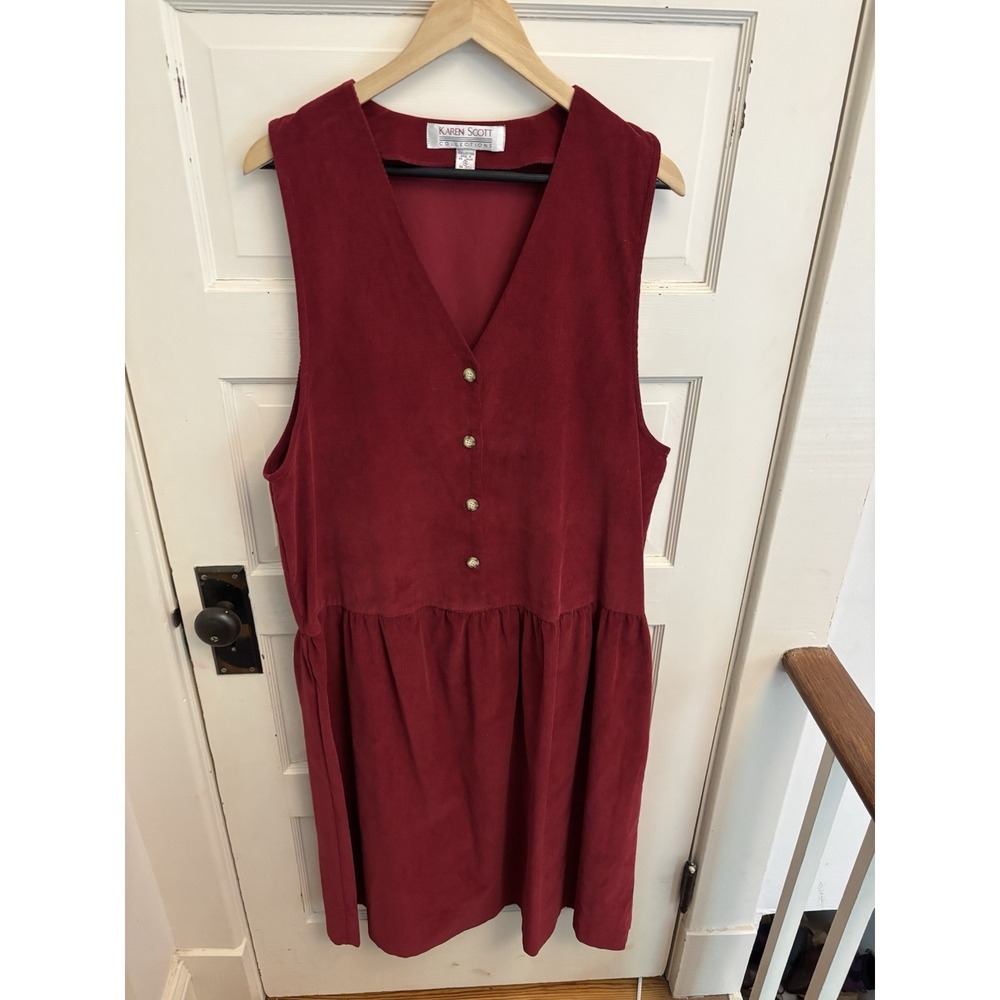 Karen Scott Collections Women's Vintage Red Corduroy Dress 100%‎ Cotton Size 14
